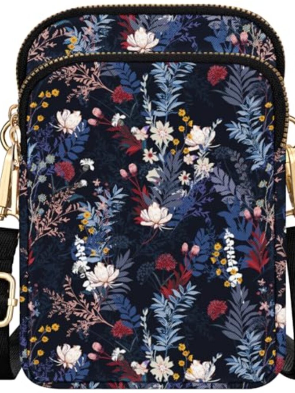 Small Crossbody Bag Mini Phone Purse 3 Zip Pockets Adjustable Strap Polyester